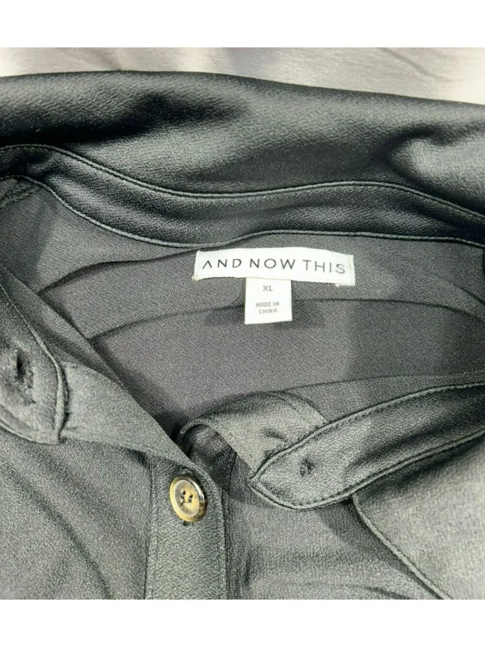 And Now This Black Button-Up Ruched Front Long Sleeve Shirt Dress XL - Picture 4 of 4